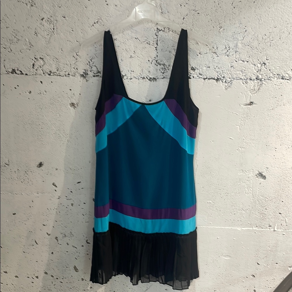 Elegant Black and Teal Dress with Purple Accents